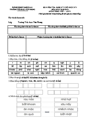Bài kiểm tra định kỳ cuối học kì I môn Tiếng Việt Lớp 1 - Năm học 2018-2019